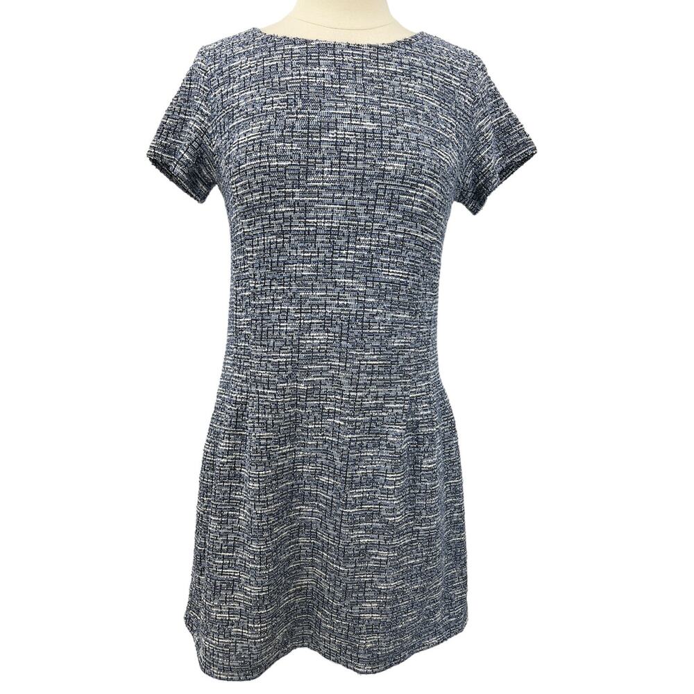 LOFT Short Sleeve Open Back Tweed Blue Dress SZ 6